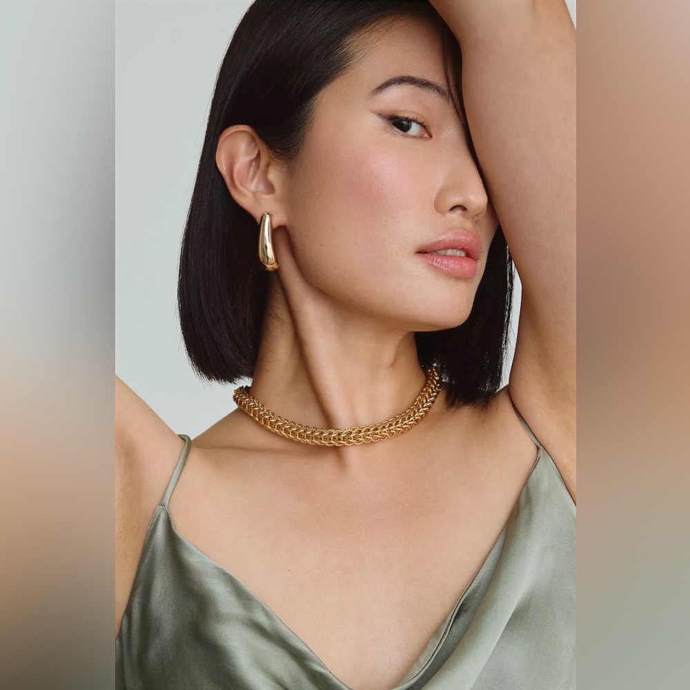 Anthropologie Gold Oval Drop Brass Earrings NWT